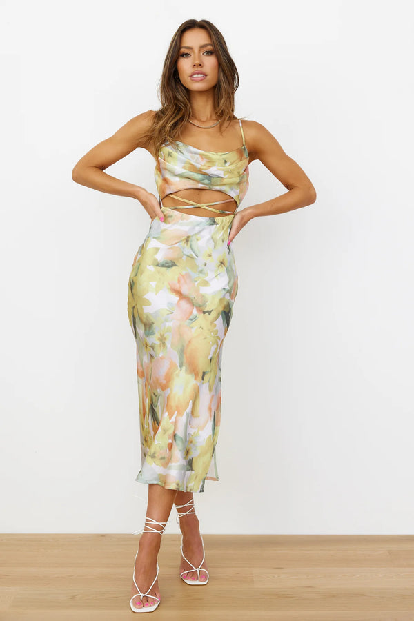 Printed Backless Hollow Out Halter Dress
