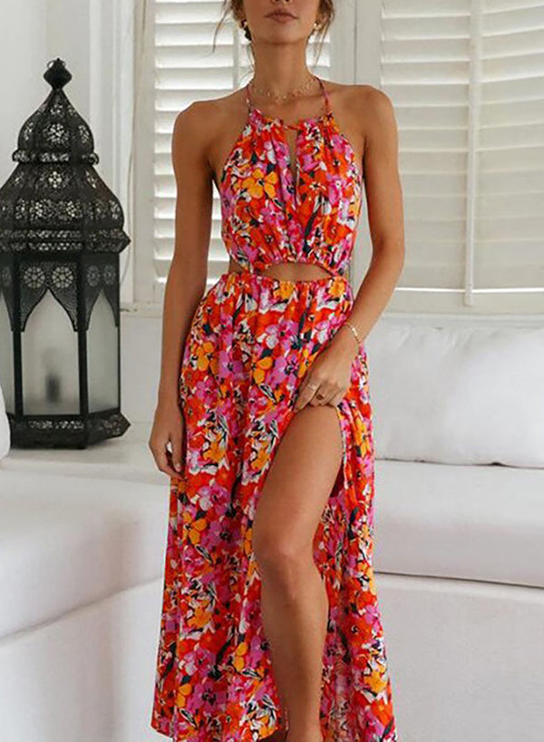 Women's Dresses Floral Backless Split Maxi Dress