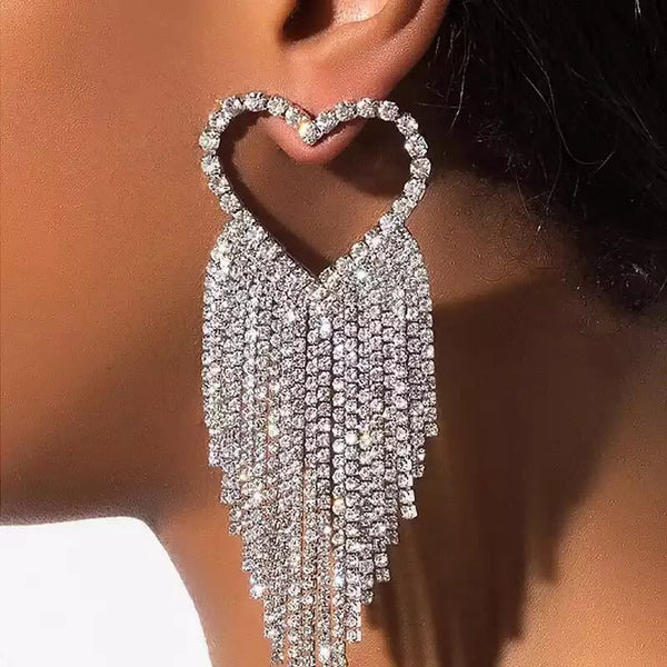 Long tassel full diamond large earrings