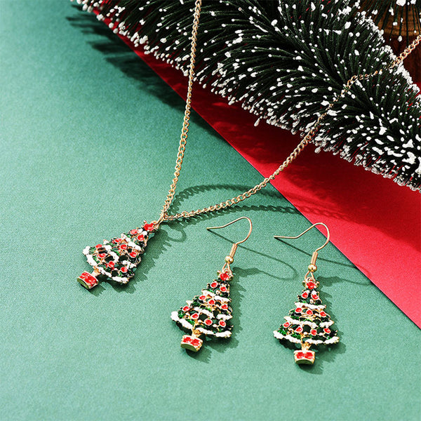 Christmas tree earrings necklace set